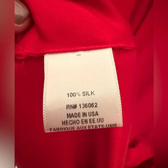 LAVENDER BROWN Med 100% Silk RED Faux Wrap Long Sleeve Midi Holiday Party Xmas - Picture 12 of 13
